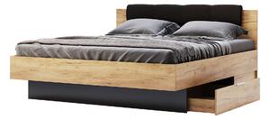 Postel 160x200, měkké čelo s šuplíky (s vložkou) Lava / dub kraft Luna