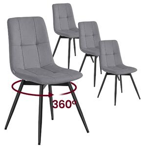 VASAGLE jídelní židle, set 4 kusů, otočné o 360°, ergonomická sametová židle, rozměry 43 x 52 x 83 cm, šedá barva