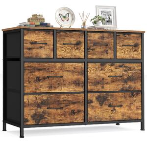 SONGMICS Komoda s 8 zásuvkami z látky, úložná skříň s kovovou konstrukcí, rozměry 98,7 x 30 x 74,7 cm, barva: béžová