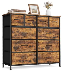 SONGMICS Komoda s 10 zásuvkami z látky, úložná skříň s kovovou konstrukcí, rozměry 98,7 x 30 x 96,2 cm, hnědá