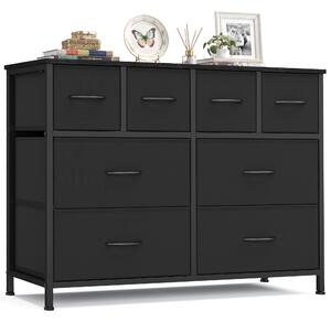 SONGMICS Komoda s 8 zásuvkami z látky, úložná skříň s kovovou konstrukcí, rozměry 98,7 x 30 x 74,7 cm, černá barva