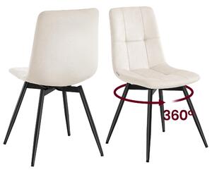 VASAGLE jídelní židle, set 2 kusů, otočné o 360°, ergonomická sametová židle, rozměry 43 x 52 x 83 cm, béžová barva