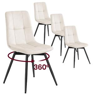 VASAGLE Otočné jídelní židle, sada 4 kusů, ergonomické čalouněné židle z veluru, rozměry 43 x 52 x 83 cm, béžová barva