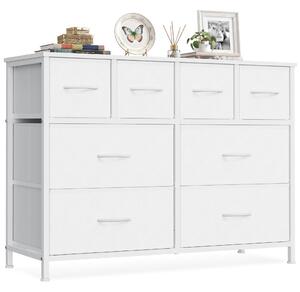 SONGMICS Komoda s 8 zásuvkami z látky, úložná skříň s kovovou konstrukcí, rozměry 98,7 x 30 x 74,7 cm, bílá barva