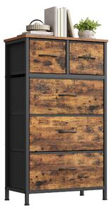 SONGMICS Komoda s 5 zásuvkami z látky, skříň do ložnice, ocelová konstrukce, rozměry 50,6 x 30 x 96,2 cm, rustikální hnědá barva