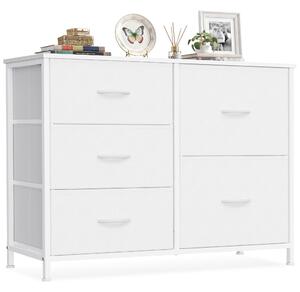 SONGMICS Komoda s 5 zásuvkami, komoda se zásuvkami s kovovou konstrukcí, rozměry 98,7 x 30 x 74,7 cm, bílá barva