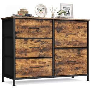 SONGMICS Komoda se 5 zásuvkami, komoda s kovovou konstrukcí, rozměry 98,7 x 30 x 74,7 cm, barva: tan