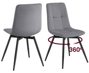 VASAGLE jídelní židle, set 2 kusů, otočné o 360°, ergonomická sametová židle, rozměry 43 x 52 x 83 cm, šedá barva