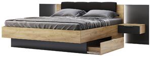 Sada Postel 180x200, měkké čelo, s nočními stolky (bez rámu) Lava / dub kraft Luna