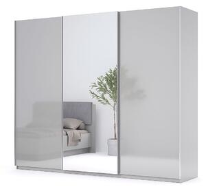 Skříň s posuvnými dveřmi 2,5x2,1 m lesklá šedá / zrcadlo Megy