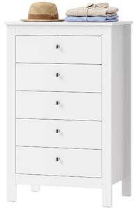 Komoda HOMCOM s 5 zásuvkami, vhodná do ložnice, rozměry 60 x 39,5 x 95,3 cm, bílá barva