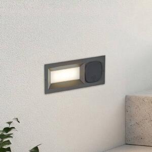 Lucande LED nástěnná vestavná lampa Lachlain, antracitová, zásuvka, Černá, kov, Moderní, Zapuštěné hranaté