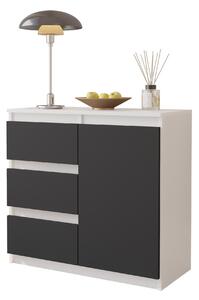 MIKEL - Komoda / příborník se 3 zásuvkami a 1 dvířky - bílá matná / antracitově šedá V75cm Š80cm H35cm