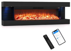 COSTWAY Elektrický krb, 32 palců, třístranný, topný výkon 750W/1500W, dekorativní krb s LED osvětlením, 3D efekt plamenů, 12 barev plamenů, ovládání pomocí aplikace a dálkového ovladače