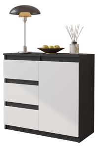 MIKEL - Komoda / příborník se 3 zásuvkami a 1 dvířky - antracitově šedá / bílá matná V75cm Š80cm H35cm