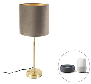 Chytrá stolní lampa zlatá s velurovým stínidlem taupe 25 cm včetně Wifi A60 - Parte