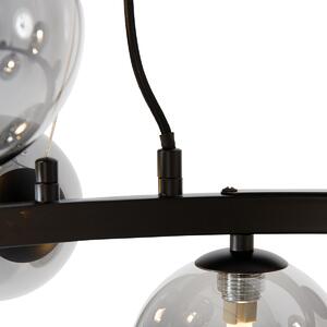 Art Deco závěsná lampa černá s kouřovým sklem 12-ti světlá - David