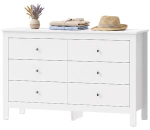 Komoda HOMCOM se 6 zásuvkami, podstavec, rozměry 118 x 39,5 x 75,5 cm, bílá barva