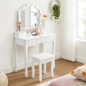Vasagle Toaletní stolek se zrcadlem a stoličkou Jemin, Bílá