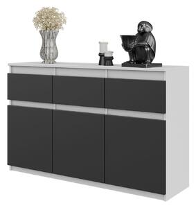 NOAH - Komoda / příborník se 3 zásuvkami a 3 dvířky - bílá matná / antracitová - výška 75 cm, šířka 120 cm, hloubka 35 cm