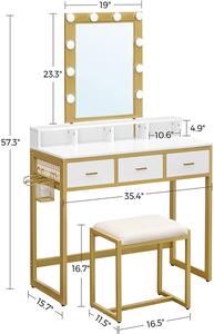 VASAGLE Toaletní stolek - zlatá/bílá - 90x40x145,5 cm
