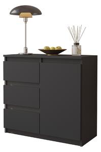 MIKEL - Komoda / příborník se 3 zásuvkami a 1 dvířky - antracitově šedá V75cm Š80cm H35cm