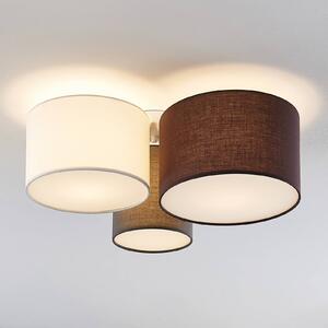 Lindby Stropní světlo Laurenz, 3ramenné, šedé/hnědé, textilní, stmívatelný, Hliník / šedá / zinek, Obývací pokoj / jídelna, Textil / tkanina / hedvábí, Moderní