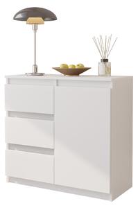 MIKEL - Komoda / příborník se 3 zásuvkami a 1 dvířky - bílá matná V75cm Š80cm H35cm