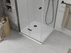 Mexen Lima, sprchový kout se skládacími dveřmi 70 (dveře) x 70 (stěna) cm, 6mm čiré sklo, černý profil + slim sprchová vanička bílá s černým sifonem, 856-070-070-70-00-4010B