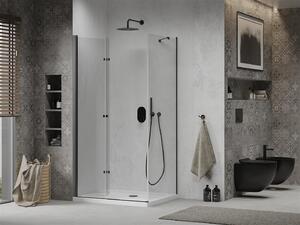 Mexen Lima, sprchový kout se skládacími dveřmi 70 (dveře) x 90 (stěna) cm, 6mm čiré sklo, černý profil + slim sprchová vanička bílá s černým sifonem, 856-070-090-70-00-4010B