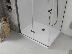 Mexen Lima, sprchový kout se skládacími dveřmi 80 (dveře) x 90 (stěna) cm, 6mm čiré sklo, černý profil + slim sprchová vanička bílá s černým sifonem, 856-080-090-70-00-4010B