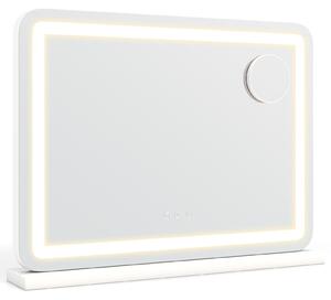 Kosmetické zrcadlo COSTWAY s osvětlením, make-up zrcadlo o rozměrech 58x43 cm s 3 režimy osvětlení, 10x zvětšením a dotykovým spínačem, zrcadlo ve stylu Hollywoodu s USB a Type-C porty