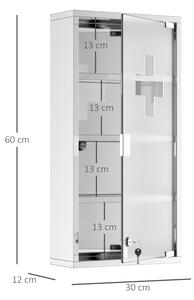 HOMCOM Lékárnička uzamykatelná nerezová, 30 x 12 x 60 cm