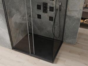 Mexen Omega, sprchový kout s posuvnými dveřmi 120 (dveře) x 80 (stěna) cm, 8mm čiré sklo, černý profil + slim sprchová vanička černá s černým sifonem, 825-120-080-70-00-4070B