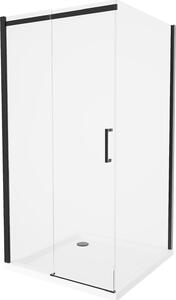 MEXEN - Omega sprchový kout, posuvné dveře, 100 x 100 cm, transparentní, černá + vanička Flat, bílá - 825-100-100-70-00-4010B