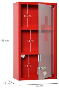 Závěsná lékárnička z nerezové oceli 25 x 12 x 48 cm | červená