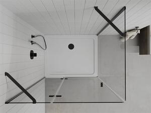 Mexen Roma, sprchový kout s 1-křídlými dveřmi 80 (dveře) x 90 (stěna) cm, 6mm čiré sklo, černý profil, slim sprchová vanička 5cm bílá s černým sifonem, 854-080-090-70-00-4010B
