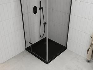 Mexen Roma, sprchový kout s 1-křídlými dveřmi 80 (dveře) x 80 (stěna) cm, 6mm čiré sklo, černý profil, slim sprchová vanička 5cm černá s černým sifonem, 854-080-080-70-00-4070B