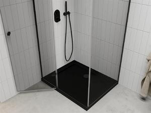 Mexen Roma, sprchový kout s 1-křídlými dveřmi 80 (dveře) x 120 (stěna) cm, 6mm čiré sklo, černý profil, slim sprchová vanička 5cm černá s černým sifonem, 854-080-120-70-00-4070B