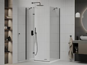 Mexen Roma Duo, sprchový kout 70 (dveře) x 80 (dveře) cm, 6mm čiré sklo, černý profil + SLIM sprchová vanička 5cm bílá + černý sifon, 854-070-080-70-00-4010B