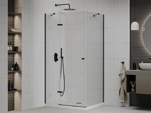 Mexen Roma, sprchový kout s 1-křídlými dveřmi 100 (dveře) x 120 (stěna) cm, 6mm čiré sklo, černý profil, slim sprchová vanička 5cm bílá s černým sifonem, 854-100-120-70-00-4010