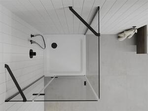 Mexen Roma, sprchový kout s 1-křídlými dveřmi 70 (dveře) x 80 (stěna) cm, 6mm čiré sklo, černý profil, slim sprchová vanička 5cm bílá s černým sifonem, 854-070-080-70-00-4010B