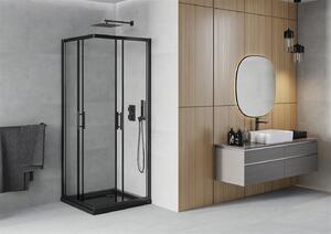 Mexen Rio, sprchový kout s posuvnými dveřmi 70 (dveře) x 70 (dveře) x 190 cm, 5mm čiré sklo, černý profil + černá sprchová vanička se sifonem, 860-070-070-70-00-4070B