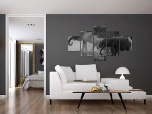 Obraz slonů - černobílý (125x70 cm)