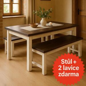 Stará Krása – Ruční výroba Provence jídelní set s dvěma lavicemi zdarma 76 x 160 x 80 + 2x lavice 160