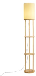 Moderní stojací lampa dřevěná s béžovým stínidlem - Stojon