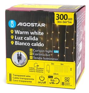 Aigostar - LED Ven. ván. řetěz 300xLED/6W/230V/8 funkcí 3x1m IP44 tep bílá+DO