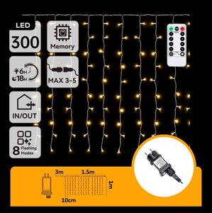Aigostar - LED Ven. ván. řetěz 300xLED/6W/230V/8 funkcí 3x1m IP44 tep bílá+DO