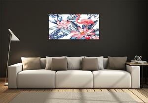 Foto obraz skleněný horizontální Plameňáci a květiny osh-83343113