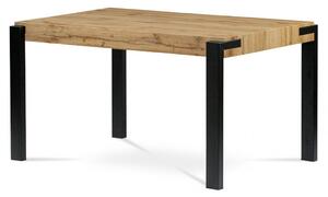 Jídelní stůl 140x88x76, deska MDF dekor divoký dub tloušťka 100mm, kov černý mat HT-725 OAK
